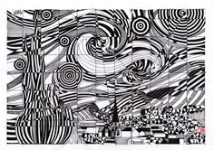 an artistic drawing with black and white lines on paper, depicting the creation of abstract shapes