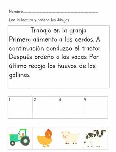 a worksheet with pictures of farm animals and numbers to be written in spanish