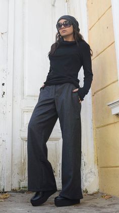 Elegant Wide Leg Woman Pants/grey Wool Pants/loose Evening | Etsy Sew Shirt, Casual Work Pants, Maxi Pants, Men Inspiration, Dresses Diy, Everyday Pants, Spring Bags, Moda Jeans, Casual Tunics