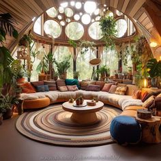 a living room filled with lots of furniture and plants