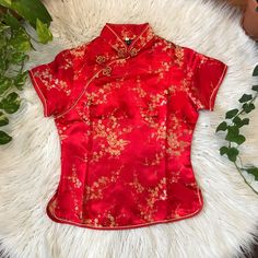 Brand New 21” Length 17” Pit To Pit Chinese Top Outfit, International Outfits, Qipao Top, Chinese Top, Chinese Kimono, Red Silk Blouse, Chinese Shirt, Random Fashion, Traditional Chinese Dress