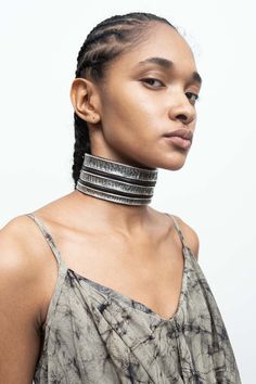 Sterling silver with black leather choker/ designed by artisan Lou Guerin Black Leather Choker, Choker Designs, Wrap Shirt, Black Choker, Leather Chokers, Sheep Leather, Adjustable Belt, Over The Knee Boots, Over The Knee