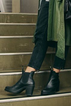 Classic Black Ankle-high Heeled Boots, Classic Black Boots With Padded Heel, Classic High Heel Chelsea Boots For Fall, Classic Black Waterproof Chelsea Boots, Classic Waterproof Black Chelsea Boots, Fitted Waterproof Black Boots, Sleek Black Chelsea Boots For Fall, Classic Black Chelsea Boots With Stacked Heel, Classic Black High Heeled Boots