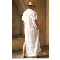 The Riviera Sunfair Dress is perfect for a day to day look. Pair with your favorite beige sandals and a straw bag for a chic ensemble. This button-up maxi features dual side slits, short sleeves, and a removable sash tie. Made with a signature Jibarita fabric, and a tightly woven cotton that is lightweight and breathable. 100% Cotton Made in Mexico Hand Wash Only Beige Sandals, Day To Day, To Day, Woven Cotton, Dress P, Cotton Weaving, Straw Bag, Straw, Button Up