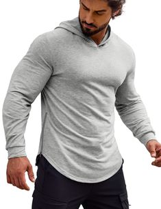 PRICES MAY VARY. Material --- This gym hoodie is made of soft, lightweight, stretchy, moisture-wicking fabric, which allows you to stretch your body flexibly and keep you comfortable and dry during sports. Unique Design -- Workout sweatshirt with solid color, muscle fit, long sleeves, side zipper slits and rounded hem, no pockets better for workout wear. Fashion Match --- This hooded sweatshirt can be paired with sweatpants, sneakers for a gym style, or it can be paired with sneakers, casual pan Gym Hoodies, Mens Hoodies Casual, Gym Workouts For Men, Men's Workout, Hoodies Pullover, Gym Hoodie, Hoodies Men Pullover, Mens Workout Clothes, Men's Muscle