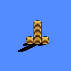 stacks of coins sitting on top of each other in the middle of a blue background