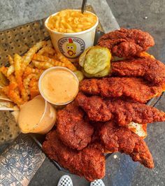 fried chicken and french fries with dipping sauce