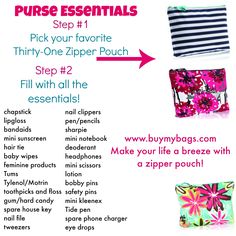 Thirty-One Zipper Pouch Make your life a breeze with these must have Purse Essentials! www.mythirtyone.com/RandeSerbanjak Purse Essentials List, Mom Purses, Thirty One Purses, Purse Essentials, Handbag Essentials, Essentials List, Zipper Pouches, Thirty One Bags