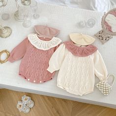 Color Pink, Apricot Material Cotton Season Spring, Autumn, Winter Size (Age) 66 (3-6M), 73 (6-9M), 80 (9-12M), 90 (12-24M) Gender Baby Girl Pattern Geometric Knitted Baby Outfits, Knitting Dress, Lotus Leaf, Knitted Romper, Romper Outfit, Girls Sweet, Jacquard Pattern