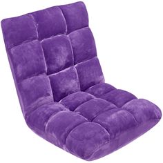 a purple chair that is sitting up against a white background