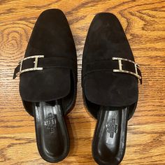 Beautiful Authentic Black Suede Hermes Mules With A Unique H Hermes Logo Bought In Paris No Box But Comes With 2 Storage Bags As Shown In Pictures Hermes Mules, Hermes Logo, Storage Bags, Black Suede, Flat Shoes Women, Loafer Flats, Bag Storage, Loafers, Size 7