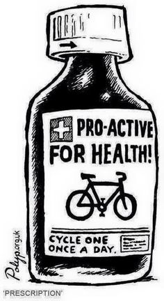 a black and white drawing of a bottle of pro - active for health bike one a day