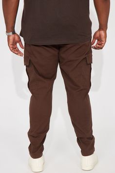 Available In Dark Brown. Button Closure Zip Fly Draw Cord In Waistband Front Pockets Cargo Pockets Back Pockets Slim Fit 32 Inseam 98% Cotton 2% Spandex Imported | Mens Kyle Slim Cargo Pants in Dark Brown size 30 by Fashion Nova Stretch Brown Cargo Pants With Pockets, Stretch Brown Cargo Pants With Cargo Pockets, Brown Tapered Leg Bottoms With Button Closure, Stretch Brown Bottoms With Cargo Pockets, Brown Stretch Cargo Bottoms, Casual Stretch Brown Cargo Pants, Brown Stretch Casual Cargo Pants, Casual Cargo Pants With Button Closure And Tapered Leg, Casual Tapered Leg Cargo Pants With Button Closure