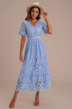 Feminine Style Dress, Buttons Embroidery, Easter Dresses For Women, Embroidery Light, Comfy Dresses, Tea Length Dresses, Flattering Dresses, Embroidery Lace, Lace Embroidery