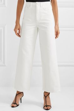 Totême | Flair high-rise wide-leg jeans | NET-A-PORTER.COM Stella Mccartney Sandals, Flair Jeans, High Rise Wide Leg Jeans, Vacation Style, Fashion Consultant, Spring Style, Leather Patches, White Denim, Net A Porter