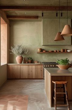 the kitchen is clean and ready for us to use it's natural wood accents