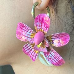 Gorgeous And Very Stylish Pink Flower-shaped Jewelry For Vacation, Pink Flower Jewelry For Vacation, Handmade Orchid Earrings, Pink Shell-shaped Summer Jewelry, Pink Shell-shaped Jewelry For Summer, Pink Bohemian Earrings For Vacation, Pink Flower Jewelry For The Beach, Pink Flower Jewelry For Beach, Pink Shell Jewelry For Summer