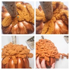 the process of crocheting an orange pumpkin