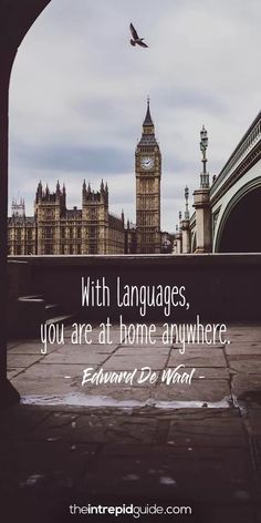 the big ben clock tower towering over the city of london with a quote from famous authors