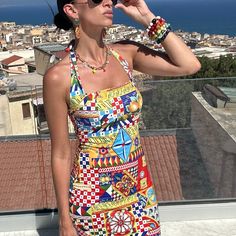 Sicilian Print Halter Mini Dress Perfect summer dress can be worn as a cover up or dress Stretchy Polyester Material Sicilian Print, Paris Chic, Swimming Outfit, Halter Mini Dress, Travel Inspired, Chic Me, Love Affair, Arm Candy, Perfect Summer