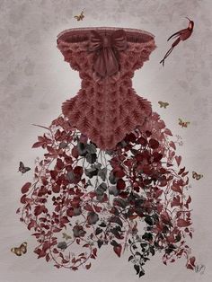 an image of a dress made out of flowers and butterflies