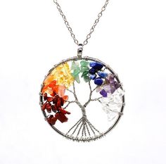 Chakra Tree of Life Necklace قلادات متدلية, Heart Shaped Pendant Necklace, Chakra Pendant, Natural Stones Necklace, Chakra Jewelry, Tree Necklace, 7 Chakra, Tree Of Life Necklace, Tree Of Life Pendant