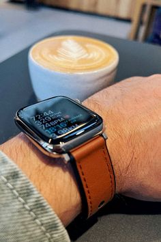 A great all-round accessory for the busy gent! A sleek, comfortable and sweat-resistant silicone lining hand stitched beneath a rich brown leather finish. Perfect for your early workout and your morning cappuccino. Get yours from our store! #AppleWatch #Mens #Styling #Leather #Coffee #Cappuccino #CoffeeArt Early Workout, Watch Leather Strap, Coffee Cappuccino, Apple Watch Leather, Apple Watch Leather Strap, Leather Finish, Apple Watch Strap, Mens Luxury, Coffee Art