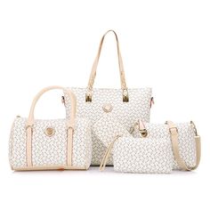 Geometric Tote Handbag 5Pc Set - White - 2V45344712 - Bags, Women's Bags, Women's Handbags  #WomensHandbags #Bags # #Women's #Bags # #Women's #Handbags Tas Bahu, Mothers Bag, Cream Bags, Pouch Purse, Leather Tote Purse, Beg Tangan, Handbags And Purses, Vegan Leather Bag, Cheap Handbags