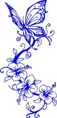 a drawing of a butterfly flying over flowers with swirls on it's wings