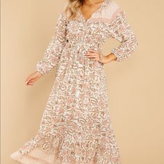 Https://Www.Reddress.Com/Products/Born-To-Shine-Blush-Floral-Print-Maxi-Dress? Like New Condition, No Tags But Never Worn. Floral Print Dress Features An Open Neckline Accompanied By Two Tassel Tie Closures, Long Peasant Sleeves, An Elastic Waistline, Shimmer Accents Throughout Fabric, And A Gathered Bottom Hem To Complete Its Maxi Silhouette. Model Is Wearing A Small. 100% Polyester Dry Clean Recommended Lined Imported Pink Maxi Dress For Fall Garden Party, Pink Maxi Dress For Garden Party In Fall, Pink Floral Midi Dress For Fall, Sweet Pink Dress, Trendy Maxi Dresses, Sun Dress Casual, Pink Long Dress, Chic Maxi Dresses, Maxi Dresses Fall