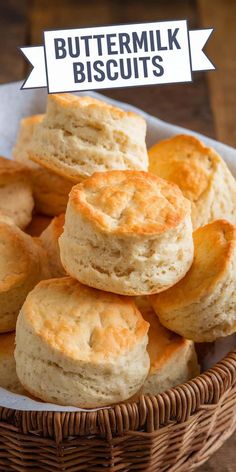 buttermik biscuits in a wicker basket with a sign that says buttermik biscuits