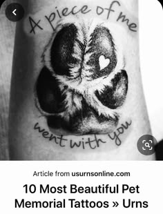 a black and white photo of a cat's paw with the words 10 most beautiful pet memorial tattoos & urns