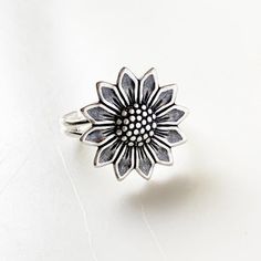 Sunflower Ring Flower Floral Jewelry Silver Ring Gift for Women-I make this ring using an antique silver finish sunflower stamping-sunflower measures 3/4” across-adjustable-nickel and lead free-Gift Boxed More of my Sunflower Jewelry Here:https://www.etsy.com/shop/lydiasvintage/items?search_query=sunflower Adjustable Sunflower Design Flower Ring Gift, Adjustable Sunflower Design Flower Ring, Adjustable Silver Flower Ring, Adjustable Stamped Flower Jewelry, Vintage Adjustable Sunflower Design Jewelry, Adjustable Nickel-free Flower-shaped Rings, Nickel Free Adjustable Round Flower Ring, Adjustable Nickel-free Silver Flower Ring, Nickel-free Adjustable Round Flower Ring