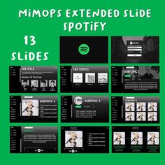 a green and black presentation slider with the text mimos extended slide spoty slides