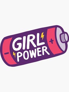 the girl power sticker is pink and purple with lightning bolt on it's side