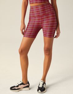 Pink Gingham SoftMark Keep Pace Biker Short | Beyond Yoga Long Biker Shorts, Yoga Biker Shorts, Cozy Sleepwear, Soft Yoga, Toddler Leggings, Bra Dress, Biker Short, Maternity Leggings, Beyond Yoga