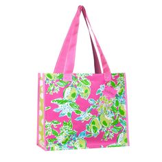 Lilly Pulitzer Market Bag - Pink Lemonade Spring Green Tote Bags, Playful Bags For Daily Use In Spring, Casual Green Bag As Gift, Playful Green Everyday Bags, Cute Green Bags For Shopping, Cute Green Tote Bag, Cute Green Shopping Bags, Playful Bags For Everyday Use In Spring, Playful Spring Bag For Everyday Use