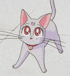 a drawing of a cat with red eyes on it's face and tail, standing in front of a white background