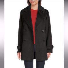 Nwt Michael Kors Women’s Blk Double Breast Notch Collar Wool Blend Peacoat Size: Large Quilted Lining (2) Interior Snap Pockets (2) Exterior Hand Pockets Double Button Closure Measurements: 22” Pit To Pit; 32” Length; 32” Sleeve Material: Shell- Wool/Polyester/Rayon Lining- Polyester Care: Dry Clean Only **Bundle & Save** Make Me A Reasonable Offer. Items Listed Are For Sale On Other Sites To Be Sold, Don’t Wait To Buy!! *Same Day Shipping* Smoke & Pet Free Environment. Any Jewelry Seen In Any L Black Peacoat With Double Button Closure For Fall, Black Fall Peacoat With Double Button Closure, Black Double Button Closure Peacoat For Fall, Black Outerwear With Double Button Closure For Cold Weather, Black Outerwear For Cold Weather With Double Button Closure, Black Double Button Closure Outerwear For Cold Weather, Casual Black Outerwear With Double Button Closure, Black Fitted Peacoat For Cold Weather, Fitted Black Peacoat For Cold Weather