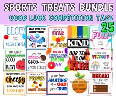 sports treats bundle good luck competition tags for the kids to use on their school day