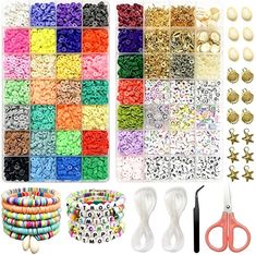 the kit includes beads, scissors and other crafting supplies