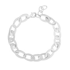 Increase the style factor of your looks with this bold oval-shaped link chain bracelet. Hollow sterling silver 8.7mm-wide oval-shaped links 8.0-inch chain with 1.0-inch extender; lobster claw clasp Classic Sterling Silver Bracelet With Chunky Oval Links, Silver Charm Bracelet With Oval Link, Silver Oval Link Charm Bracelet, Modern Sterling Silver Bracelet With Adjustable Oval Link Chain, Silver Oval Link Chain Bracelet, Modern Oval Link Chain Bracelet With Lobster Clasp, Silver Paperclip Bracelet With Chunky Oval Link, Elegant Silver Paperclip Bracelet With Chunky Chain, Modern Charm Bracelet With Solid Oval Link