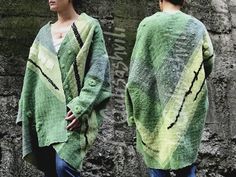 Handmade Green Outerwear For Fall, Handmade Green Winter Outerwear, Green Handmade Long Sleeve Cardigan, Handmade Green Long Sleeve Cardigan, Fall Lagenlook Green Outerwear, Green Lagenlook Outerwear For Fall, Handmade Wool Long Sleeve Outerwear, Handmade Artisan Winter Outerwear, Wool Garments