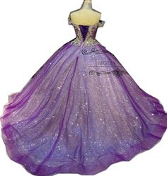 a purple and blue ball gown with sequins