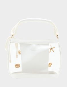 Get ready to seas the day and shell-abrate with the SEAS THE DAY BUCKET BAG. Perfect for any beach day, this clear bag features a metal shell design that will add a touch of whimsy to your outfit. Manmade materials with clear PVC 8"L x 4.5"D x 7.5"H Imported Seas The Day, Christmas Boots, Satchel Backpack, Shell Design, White Beach, Clear Bag, Clear Bags, Crossbody Clutch, Blue Jewelry