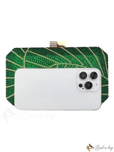 BirdinBag - Green Rhinestone Chain Clutch: Luxurious Evening Party Handbag Party Handbags, Chain Pattern, Rhinestone Chain, Envelope Bag, Evening Clutch Bag, Evening Clutch, Printed Bags, Evening Party, Evening Bags