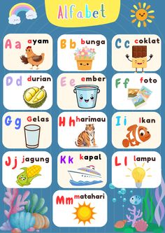 an english alphabet game with pictures and words