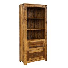 a wooden bookcase with two drawers