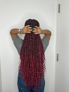 Faux Locs Hairstyles Burgundy, 99j Faux Locs, Wine Red Hair, Brown Nails, Faux Locs, Bridesmaid Hair, Black Nails, Red Nails, Brown Hair