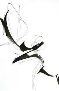 an abstract black and white painting with swirls